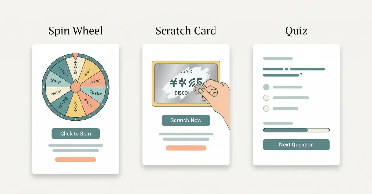 E-ticaret için oyunlaştırma format karşılaştırması: çarkıfelek, kazı kazan ve quiz popup örnekleri