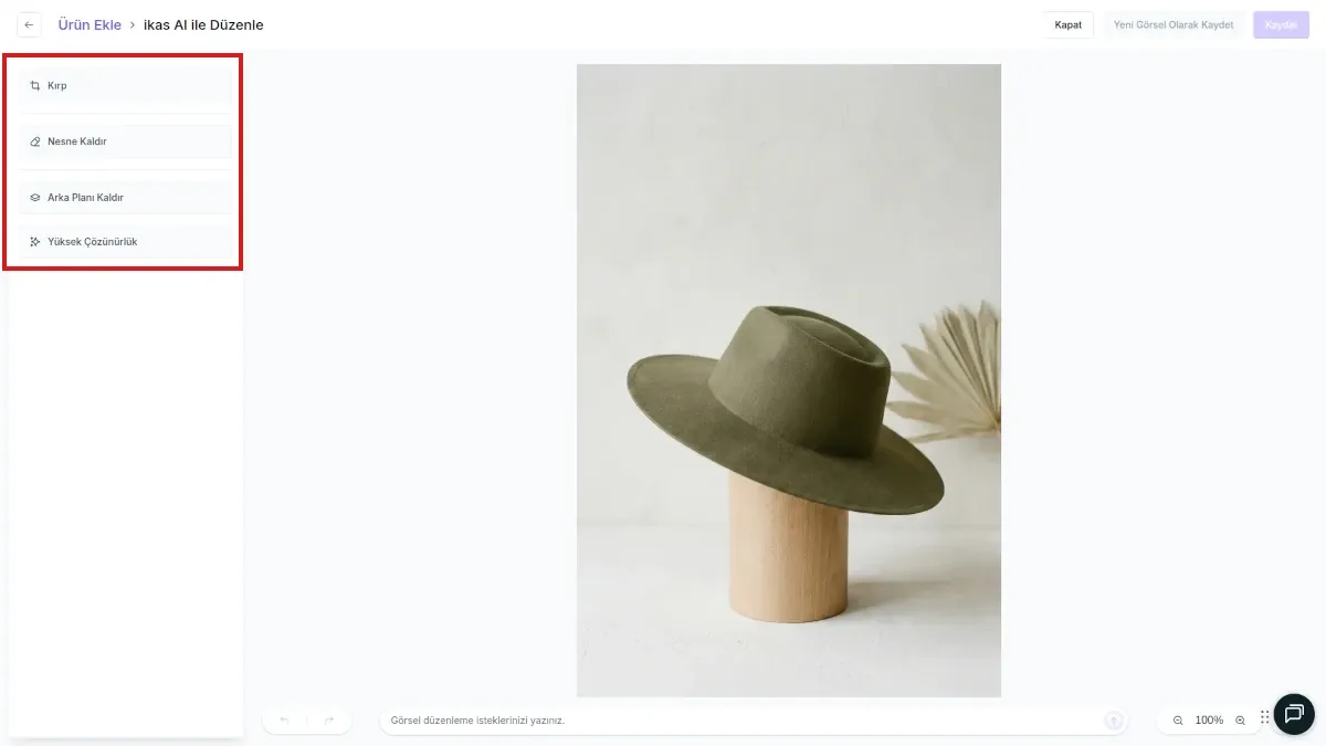 ikas AI Görsel Düzenleme Araçları Paneli