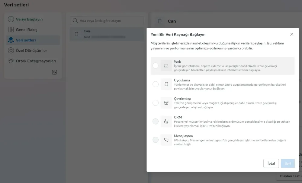 ikas panelinde Meta Pixel kurulum ekranı