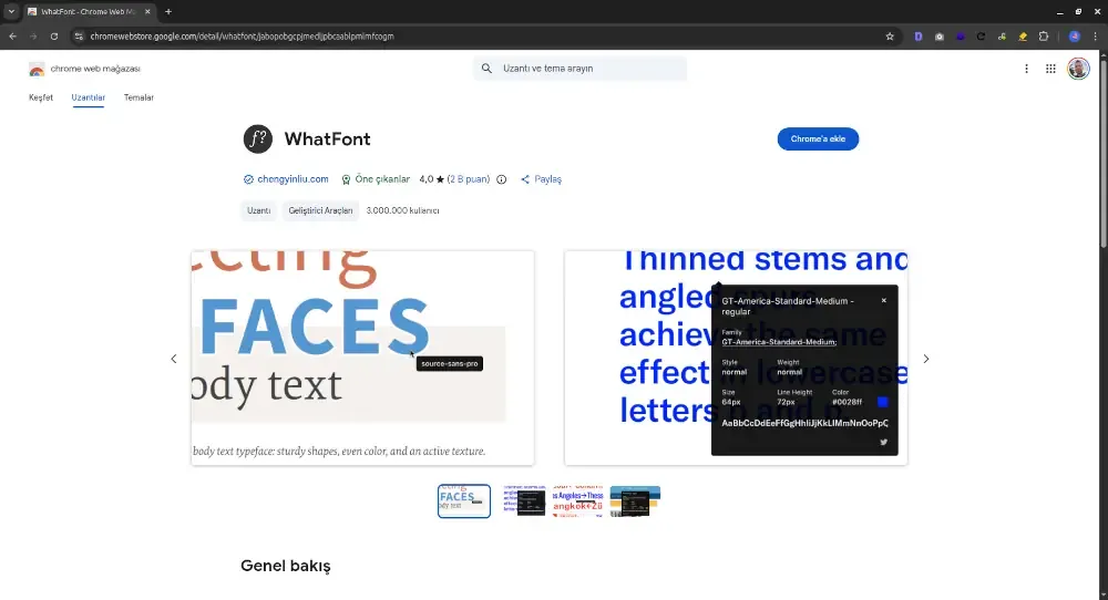 WhatFont Chrome eklentisi